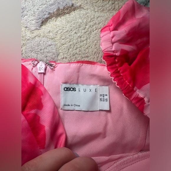 ASOS LUXE chiffon ruched corset long sleeve mini dress in pink floral - Picture 9 of 14